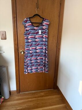 Christopher & Banks Navy, Red & Light Blue Striped Dress